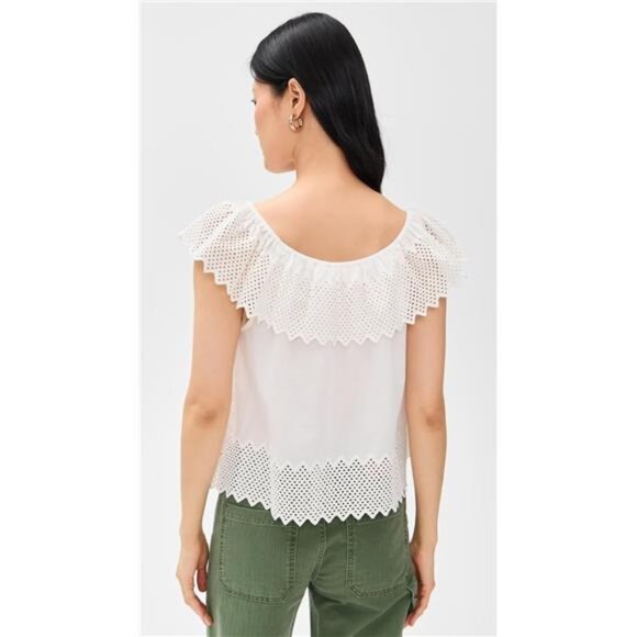 THE GREAT. The Westport Top with Honeycomb Eyelet White Natural Coastal Scandi - Picture 3 of 7